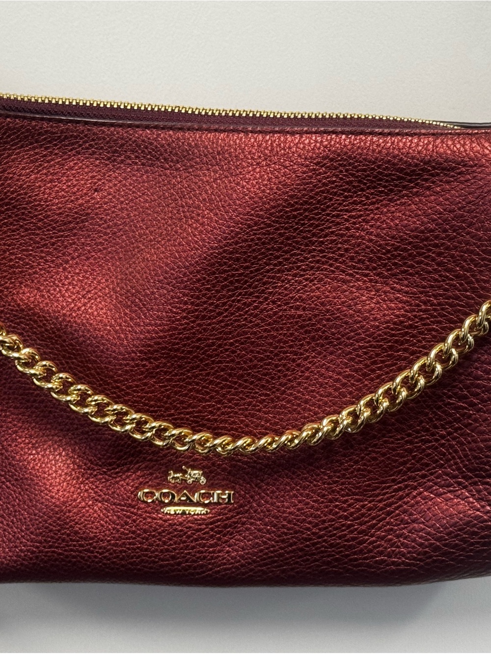 Coach Metallic Wine Red Crossbody with Gold Chain